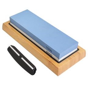 Premium Knife Sharpening Stone–Whetstone 1000/6000 Grit with Non-Slip Rubber Bamboo Base and Angle Guide for Kitchen, Hunting and Pocket Knives