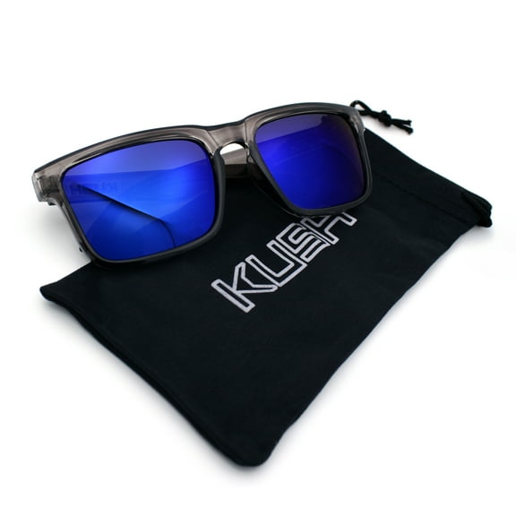 Premium Kush Polarized Rectangle Sport Horn Rim Sunglasses Slate - Blue Mirror