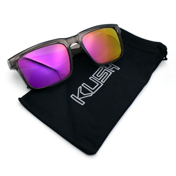 Premium Kush Polarized Rectangle Sport Horn Rim Sunglasses Slate - Purple Mirror