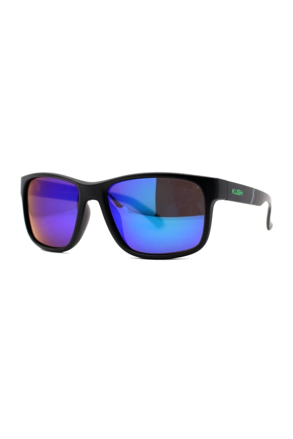 Premium Kush Polarized Sport Horn Rim Color Mirror Sunglasses Green Logo Teal Mirror