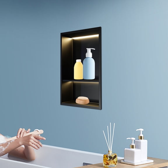 Premium LED Recessed Niche, 30.5x45.7x10cm 304 Stainless Steel | Seamless Welding & 0.55in Slim Frame | 4000K Warm Light for Shower/Bathroom Remodeling