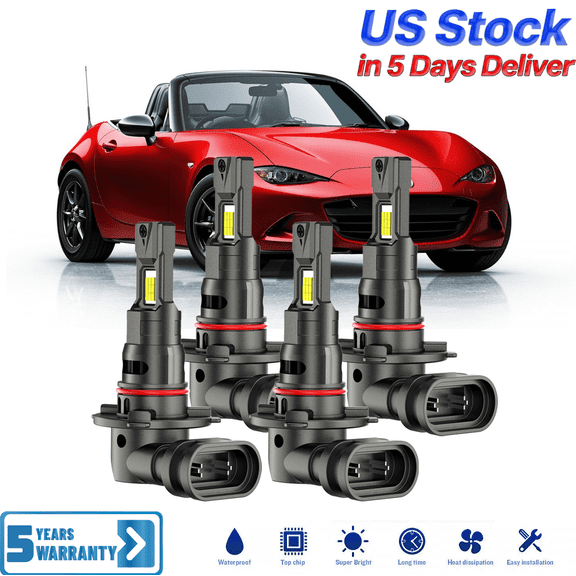 Premium LED Upgrade Kit - 9005 9006 LED Headlight Kit - Compatible with Mazda MX-5 Miata 2001-2005 – 4 Pack High and Low Beam Lamp Set – Fan 48,000LM LED Replacement Bulb Kit
