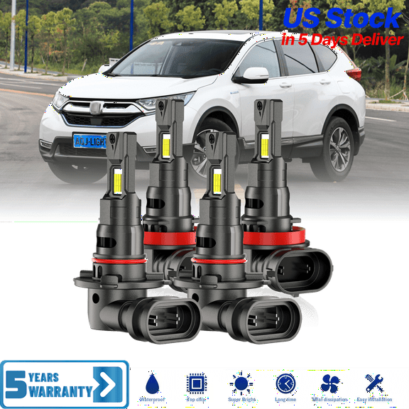 Premium LED Upgrade Kit - H11 9005 LED Headlight Kit - Compatible with Honda CRV CR-V 2017-2022 – 4 Pack High and High Beam Lamp Set – Fan 48,000LM LED Replacement Bulb Kit