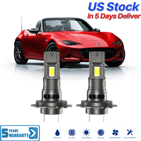 Premium LED Upgrade Kit - H7 LED Headlight Kit - Compatible with Mazda MX-5 Miata 2006-2015 – 2 Pack Low Beam Lamp Set – Fan 48,000LM LED Replacement Bulb Kit