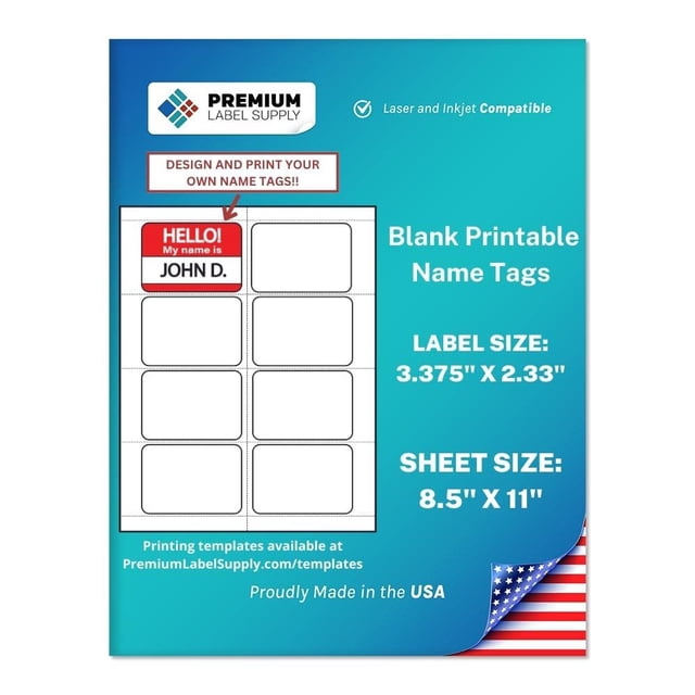 Labelname Tag Example Premium Label Supply Blank Printable Name Tag Stickers - 2-1/3