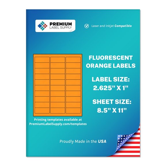 Premium Label Supply Bright Neon Color Fluorescent Stickers - 2.625" x 1" Address Labels - (Fluorescent Orange, 3000 Labels)
