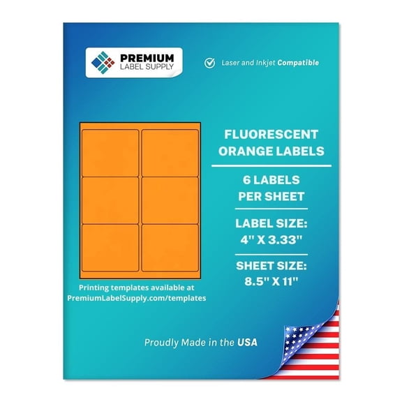 Premium Label Supply Bright Neon Color Fluorescent Stickers - 4" x 3.33" Labels - (Fluorescent Orange, 600 Labels)