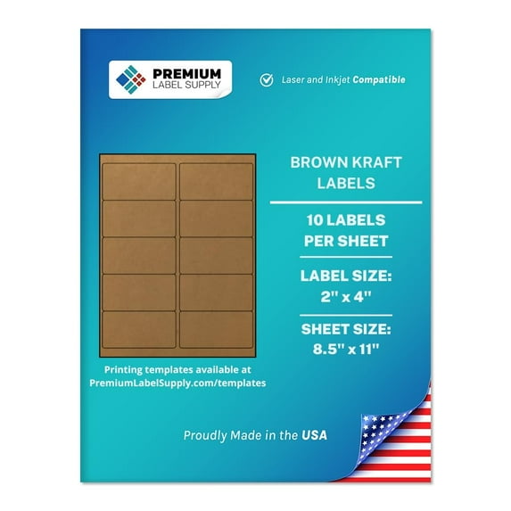 Premium Label Supply Brown Kraft Sticker Labels – 2” x 4" – Laser/Inkjet Compatible – (10 Labels/Sheet), 100 Sheets – 1,000 Total Adhesive Labels