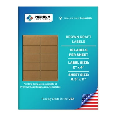 Premium Label Supply Brown Kraft Sticker Labels – 2” x 4" – Laser/Inkjet Compatible – (10 Labels/Sheet), 25 Sheets – 250 Total Adhesive Labels