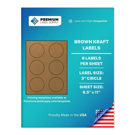 Premium Label Supply Brown Kraft Sticker Round Labels – 3" Circle – Laser/Inkjet Compatible – (6 Labels/Sheet), 25 Sheets – 150 Total Adhesive Labels