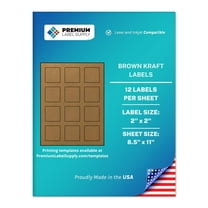 Premium Label Supply Brown Kraft Sticker Square Labels With Bleed – 2” x 2" – Laser/Inkjet Compatible – (12 Labels/Sheet), 25 Sheets – 300 Total Adhesive Labels