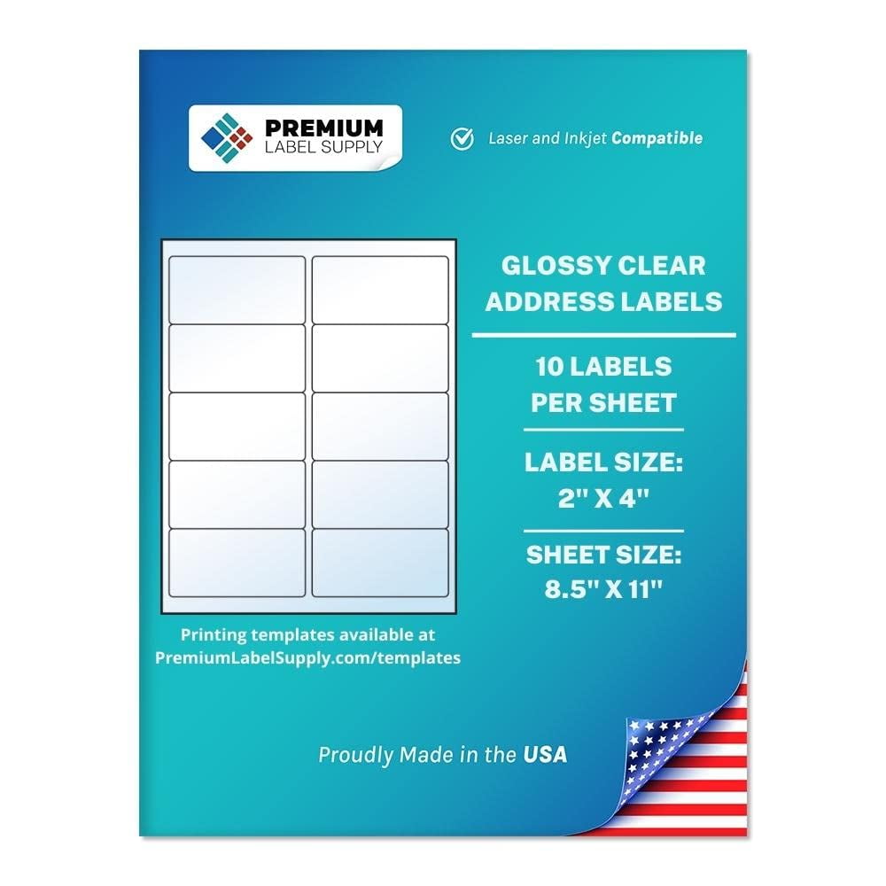 Premium Label Supply Glossy Clear Address Labels – 2” x 4