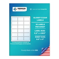 Premium Label Supply Glossy Clear Labels – 2.5" x 1.563" – Laser/Inkjet Compatible – (18 Labels/Sheet), 10 Sheets – 180 Total Adhesive Labels