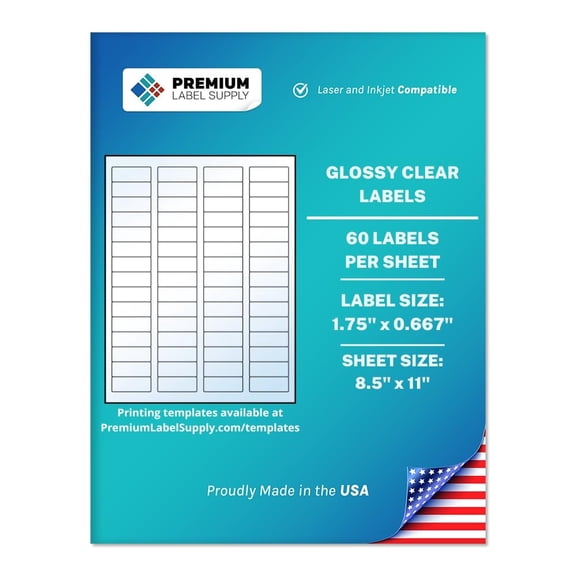 Premium Label Supply Glossy Clear Return Address Labels – 1.75” x 0.6667" – Laser/Inkjet Compatible – (60 Labels/Sheet), 100 Sheets – 6,000 Total Adhesive Labels