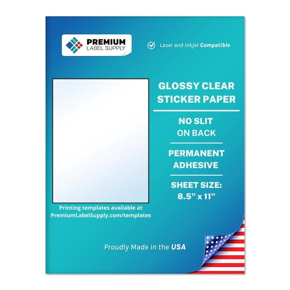 Premium Label Supply Glossy Clear Sticker Paper – 8.5" x 11" Full Sheet Labels – Laser/Inkjet Compatible – 100 Sheets