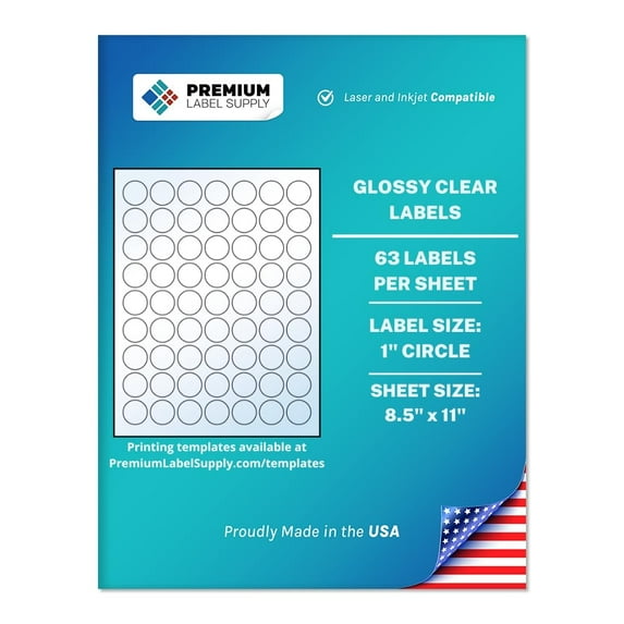 Premium Label Supply Glossy Clear Sticker Round Labels – 1" Circle – Laser/Inkjet Compatible – (63 Labels/Sheet), 10 Sheets – 630 Total Adhesive Labels