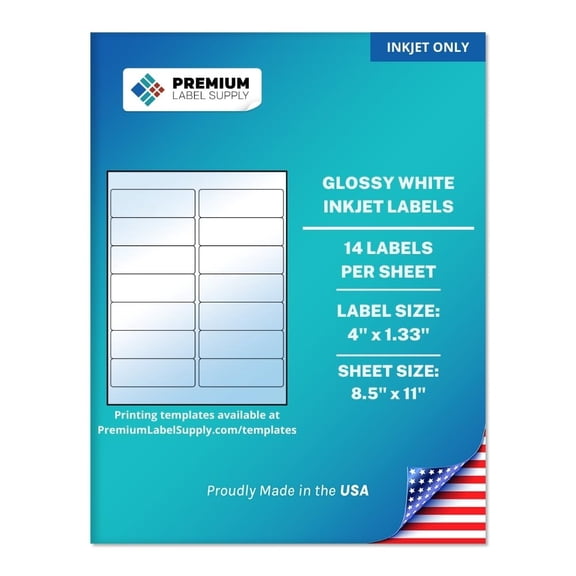 Premium Label Supply Glossy White Address Sticker Labels – 4" x 1.33" – (14 Labels/Sheet) (Glossy White for Inkjet Only, 140 Labels)