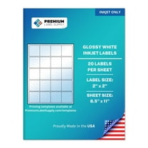 Premium Label Supply Glossy White Square Sticker Labels – 2" x 2" – (20 Labels/Sheet) (Glossy White for Inkjet Only, 200 Labels)