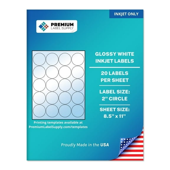 Premium Label Supply Glossy White Sticker Round Labels – 2" Circle – (20 Labels/Sheet) (Glossy White for Inkjet Only, 200 Labels)