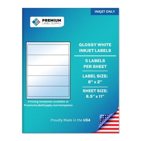 Premium Label Supply Glossy White Water Bottle Sticker Labels – NOT WATERPROOF – 8" x 2" – (5 Labels/Sheet) (Glossy White for Inkjet Only, 125 Labels)