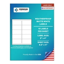 Premium Label Supply Waterproof White Address Sticker Labels – 2” x 4" – Laser Printers Only – (10 Labels/Sheet), 10 Sheets - 100 Total Adhesive Labels