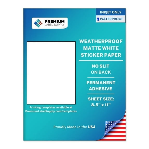 Premium Label Supply Waterproof White Inkjet Sticker Paper – 8.5" x 11" Full Sheet Labels – Inkjet printers only – Similar to Vinyl – 1000 Sheets
