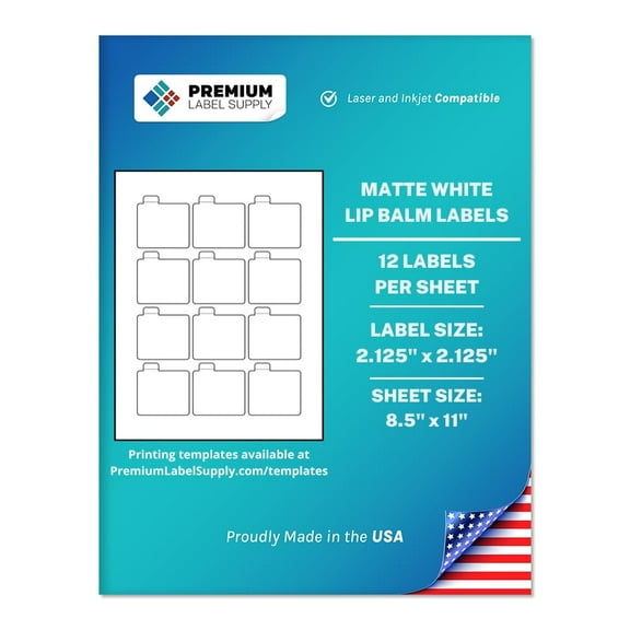 Premium Label Supply White Sticker Lip Balm Labels – 2.125” x 2.125” – Laser/Inkjet Compatible – (12 Labels/Sheet), 500 Sheets – 6,000 Total Adhesive Labels