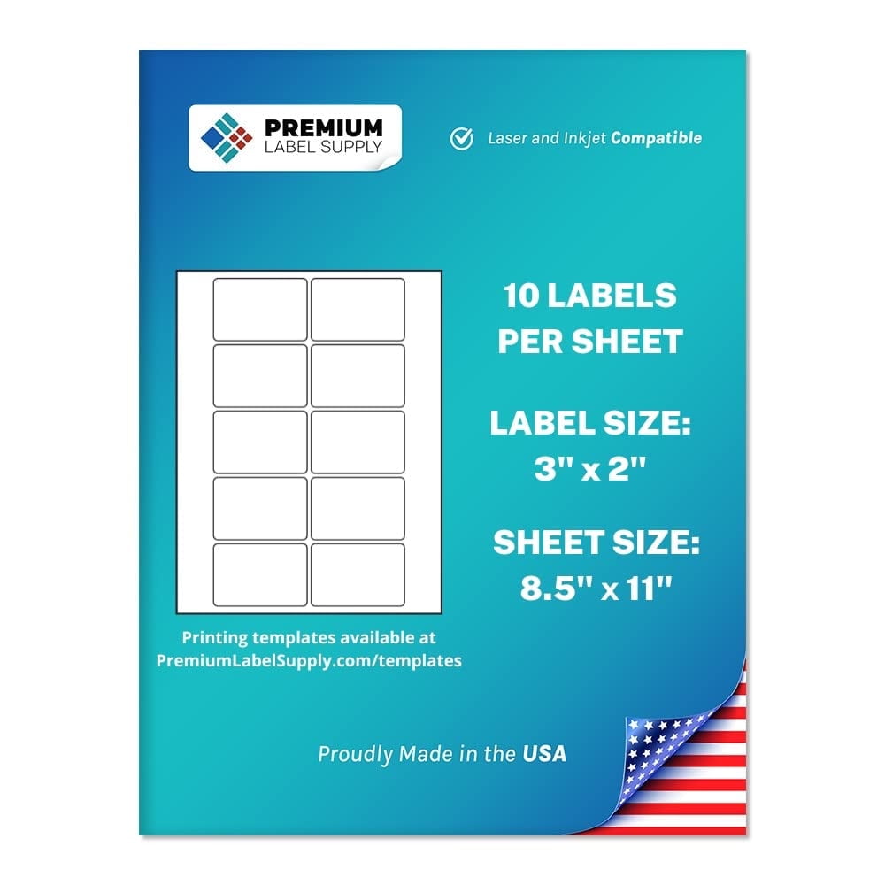 Premium Label Supply White Sticker Product / Shipping Labels – 3” x 2" – Laser/Inkjet Compatible – (10 Labels/Sheet), 100 Sheets – 1,000 Total Adhesive Labels