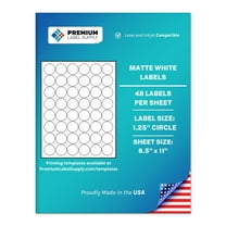 Premium Label Supply White Sticker Round Labels – 1.25" Circle – Laser/Inkjet Compatible – (48 Labels/Sheet), 25 Sheets – 1,200 Total Adhesive Labels