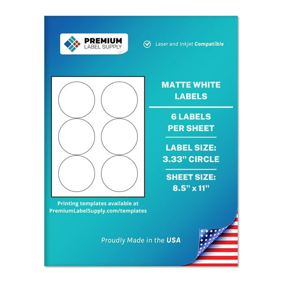 Premium Label Supply White Sticker Round Labels – 3.33" Circle – Laser/Inkjet Compatible – (6 Labels/Sheet), 25 Sheets – 150 Total Adhesive Labels