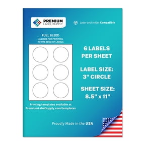 Premium Label Supply White Sticker Round Labels With Bleed – 3" Circle – Laser/Inkjet Compatible – (6 Labels/Sheet), 25 Sheets – 150 Total Adhesive Labels