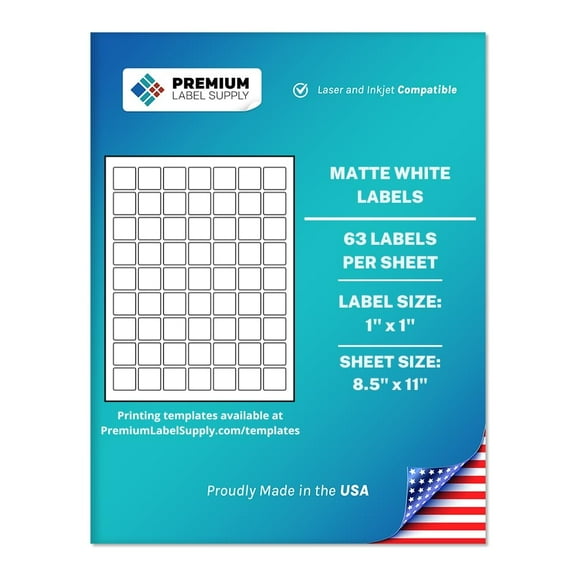 Premium Label Supply White Sticker Square Labels – 1” x 1" – Laser/Inkjet Compatible – (63 Labels/Sheet), 100 Sheets – 6300 Total Adhesive Labels