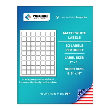 Premium Label Supply White Sticker Square Labels – 1” x 1" – Laser/Inkjet Compatible – (63 Labels/Sheet), 25 Sheets – 1575 Total Adhesive Labels