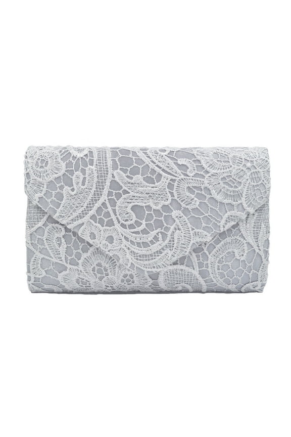 Premium Lace Paisley Floral Fabric Satin Envelope Flap Clutch Evening Bag