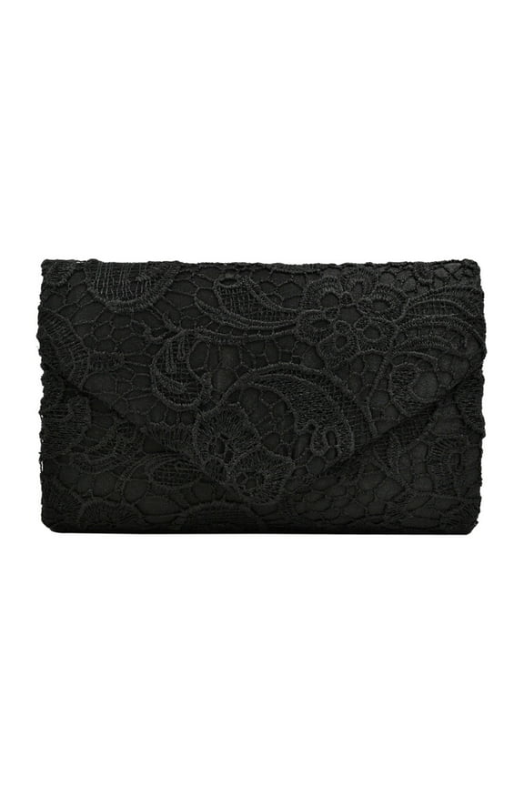 Premium Lace Paisley Floral Fabric Satin Envelope Flap Clutch Evening Bag