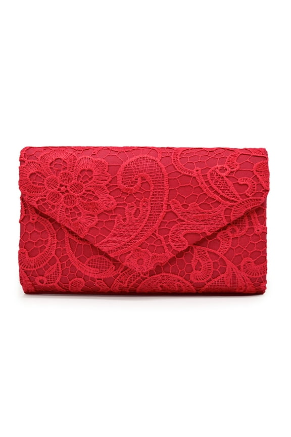 Premium Lace Paisley Floral Fabric Satin Envelope Flap Clutch Evening Bag