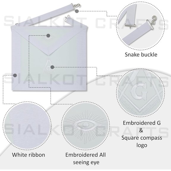 Premium Lambskin Masonic Master Mason White Embroidered Apron White Ribbon Handcrafted$$Home Decor, Kitchen, & Other