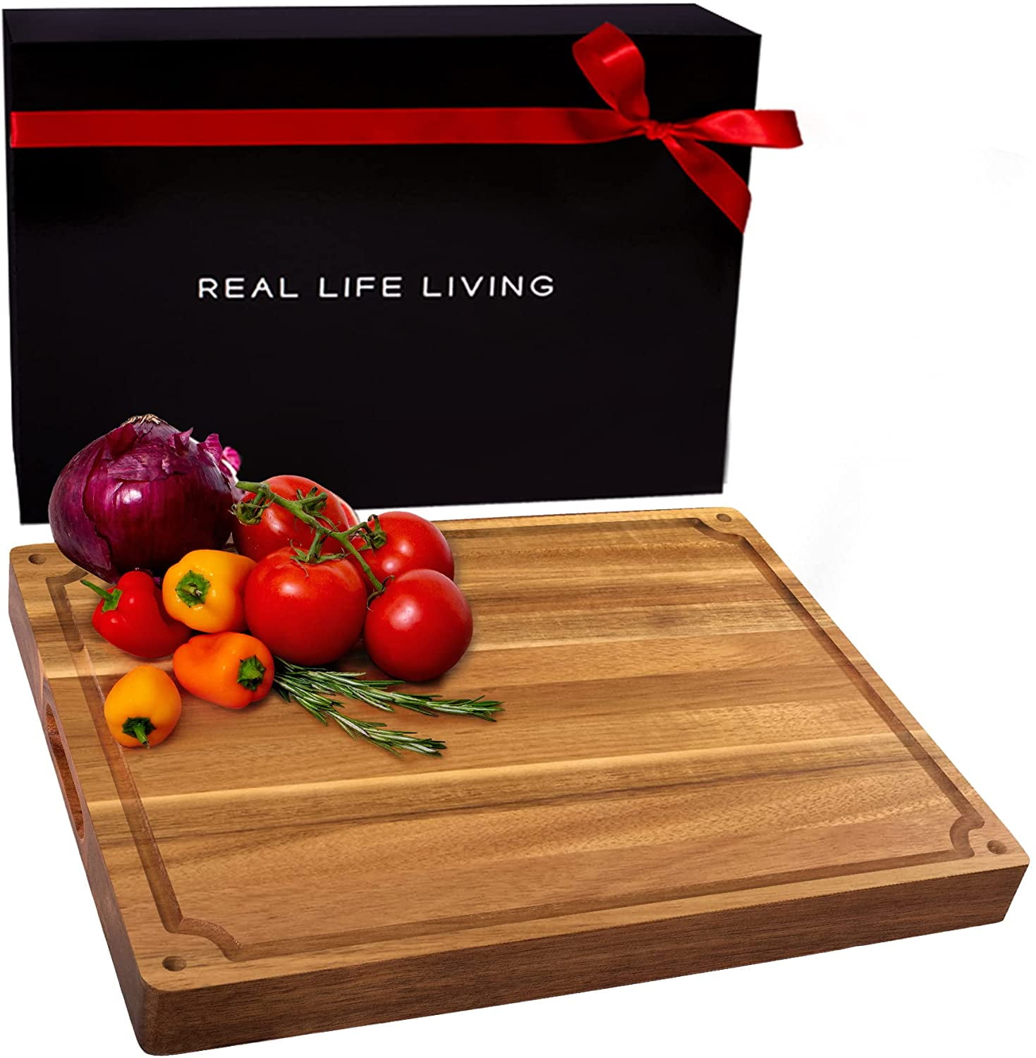 Premium Large Acacia Wood Reversible Cutting Board with Juice Groove