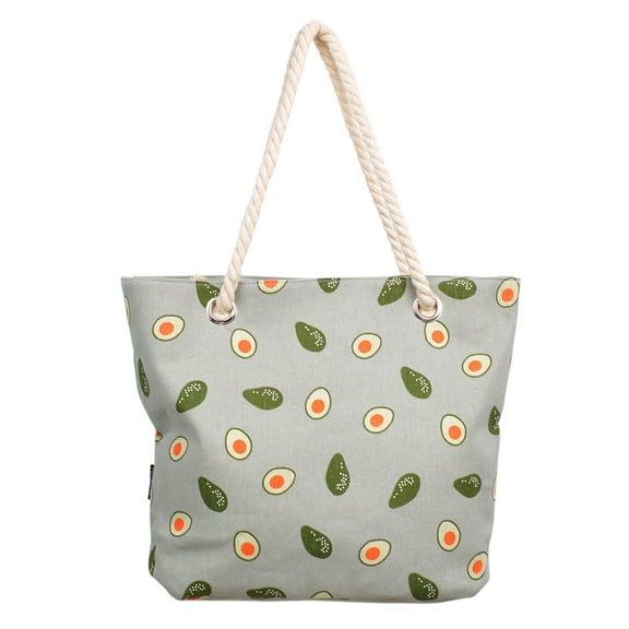 Premium Large Avocado Patterned Cotton Canvas Tote Shoulder Bag Handbag