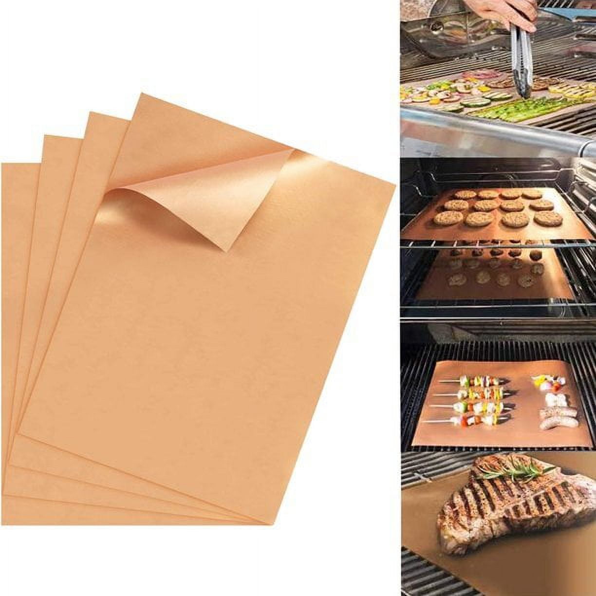 Premium Large Copper Grill and Bake Mats Set of 4 15.75 X 13 inches Non Stick BBQ Grill Mats for Grilling Baking on Gas Charcoal and BBQ Grills