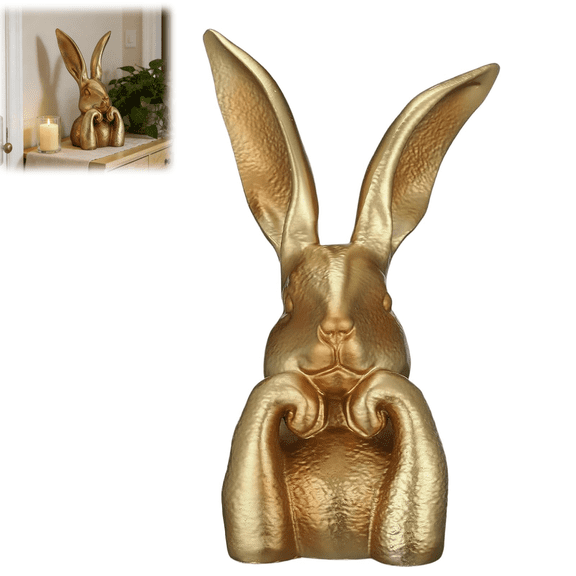 Premium Large Easter Gold Resin Bunny Table Decor, Easter Thinking Bunny Figurine for Home Table Centerpieces Golden Cute Rabbit Statue for Spring Living Room Shelf Mantel Decorations(wwx)