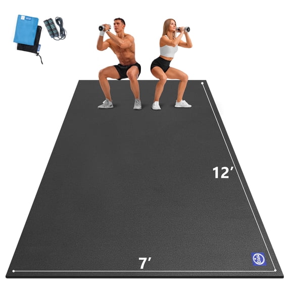 Premium Large Exercise Mat 12' x 7' x 7mm, High-Density Workout Mats for Home Gym Flooring, Non-Slip, Extra Thick Durable Cardio Mat, and Ideal for Plyo, MMA, Jump Rope - Shoe Friendly