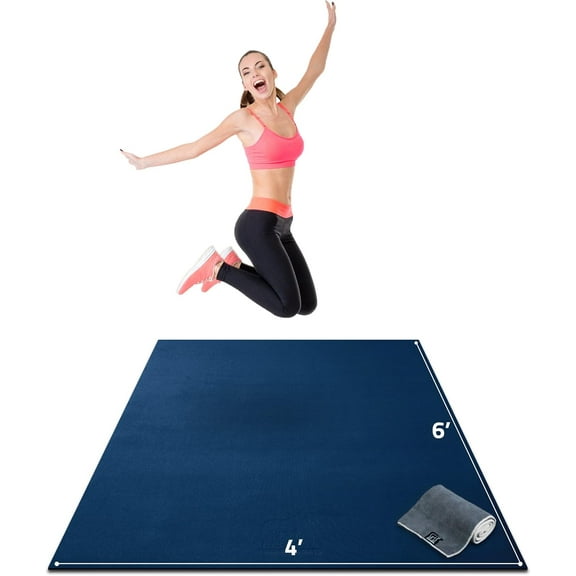 Premium Large Exercise Mat – 6' x 4' x 1/4" Ultra Durable, Non-Slip, Workout Mat for Instant Home Gym Flooring – Works Great on Any Floor Type or Carpet – Use With or Without Shoes