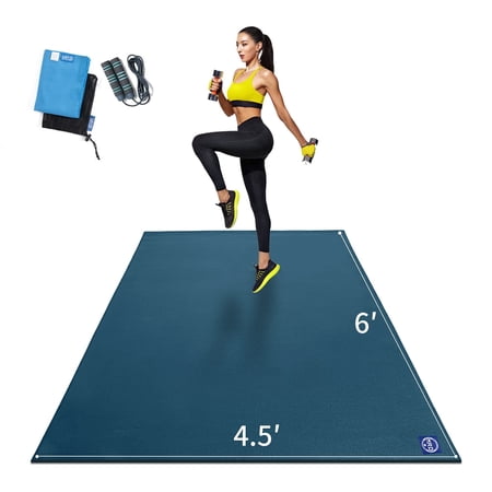 Premium Large Exercise Mat 6'x4.5'x7mm, Ultra Durable Workout Mats for Home Gym Flooring, Non-Slip, Thick Cardio Mat for Plyo, MMA, Jump, Weightlifting- Shoe Friendly, Eco Friendly