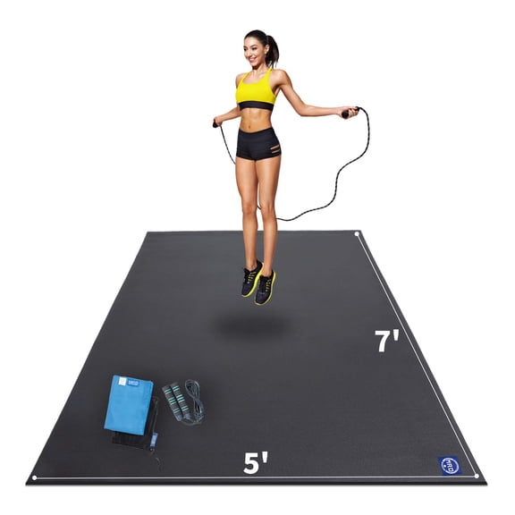 Premium Large Exercise Mat 7' x 5' x 7mm, High-Density Workout Mats for Home Gym Flooring, Non-Slip, Extra Thick Durable Cardio Mat, and Ideal for Plyo, MMA, Jump Rope - Shoe Friendly