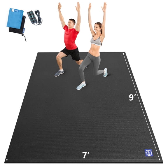 Premium Large Exercise Mat 9' x 7' x 7mm, High-Density Workout Mats for Home Gym Flooring, Non-Slip, Extra Thick Durable Cardio Mat, and Ideal for Plyo, MMA, Jump Rope - Shoe Friendly