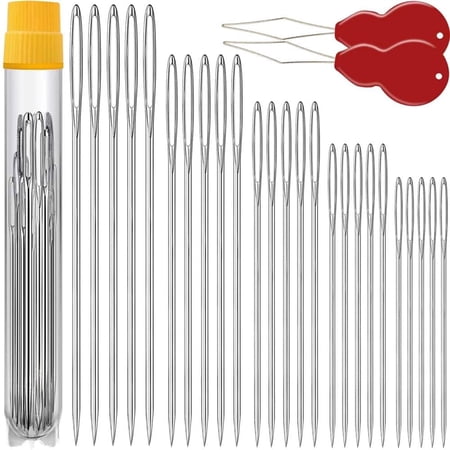 Premium Large Eye Hand Sewing Needles - Assorted Sizes (25 PCs with 2 Threaders)