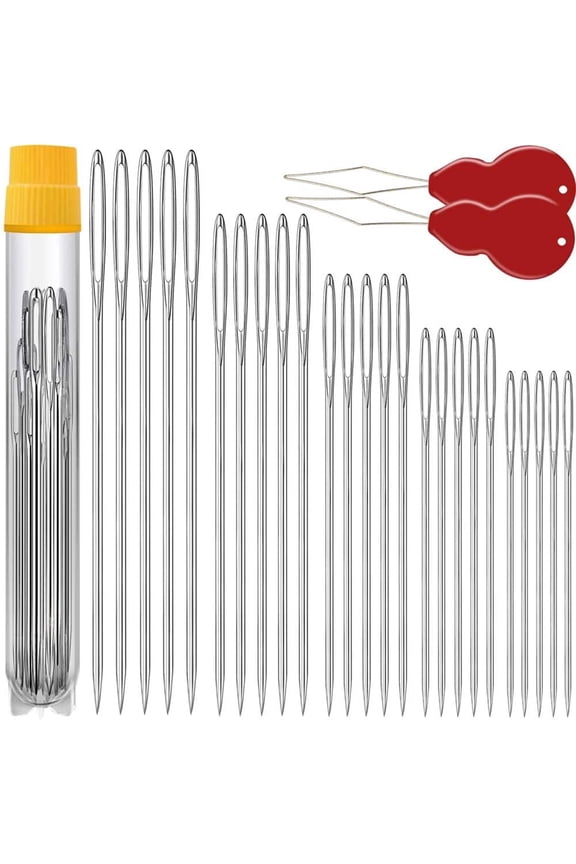 Premium Large Eye Hand Sewing Needles - Assorted Sizes (25 PCs with 2 Threaders)