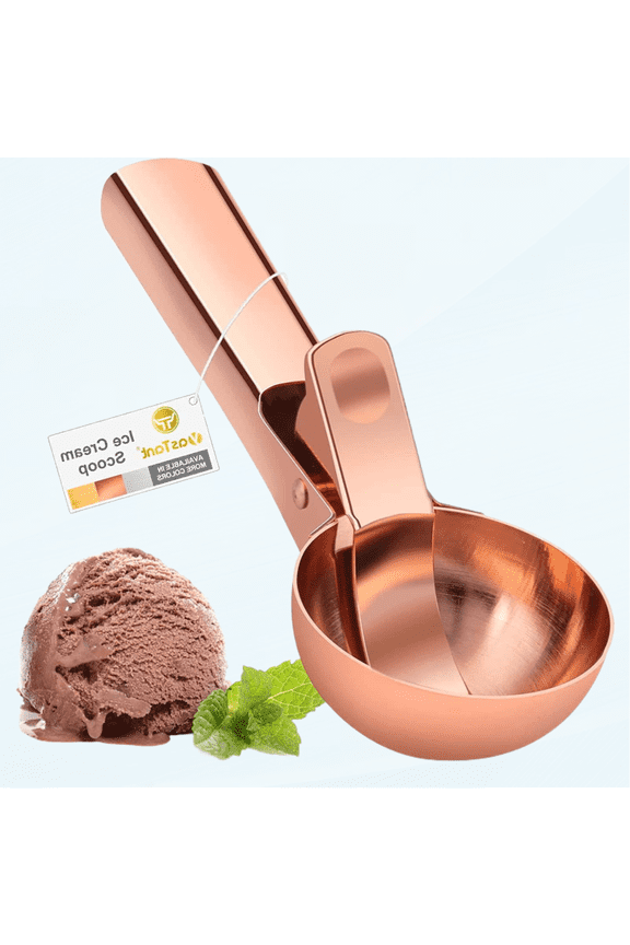 Premium Large Ice Cream Scoop with Trigger Ice Cream Scooper Stainless Steel, Heavy Duty Metal Icecream Scoop Spoon Dishwasher Safe, Perfect for Frozen Yogurt, Gelato, Sundae, Large Rose Gold