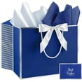 thumbnail image 1 of Premium Large Navy Blue Gift Bags With Handles 12.6x10 With Ribbons And Cards, 1 of 8